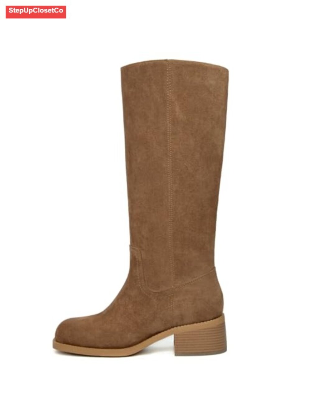 Faux Leather Knee High Boots Square Toe Block Heel Pull On